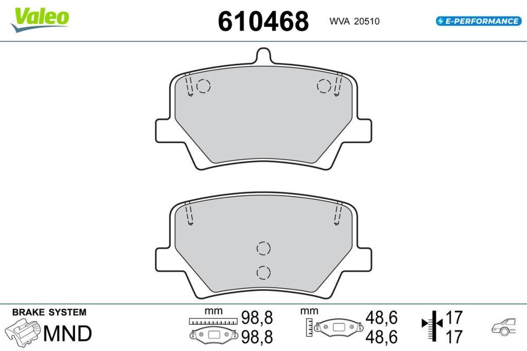 Jogo de 4 pastilhas de travão VALEO ref. 610468